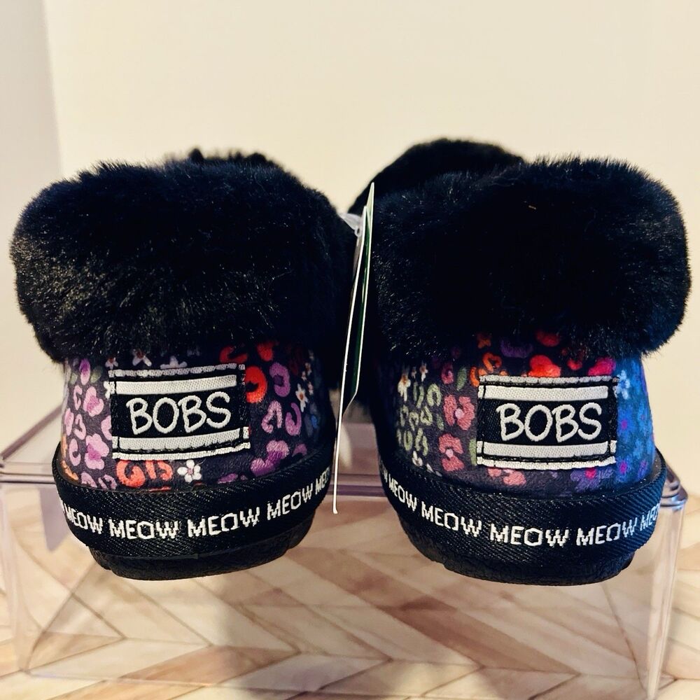 BOBS Skechers Too Cozy Meow Cat Women’s 6 Floral Slippers Fur Embroidered Vegan - Picture 5 of 10
